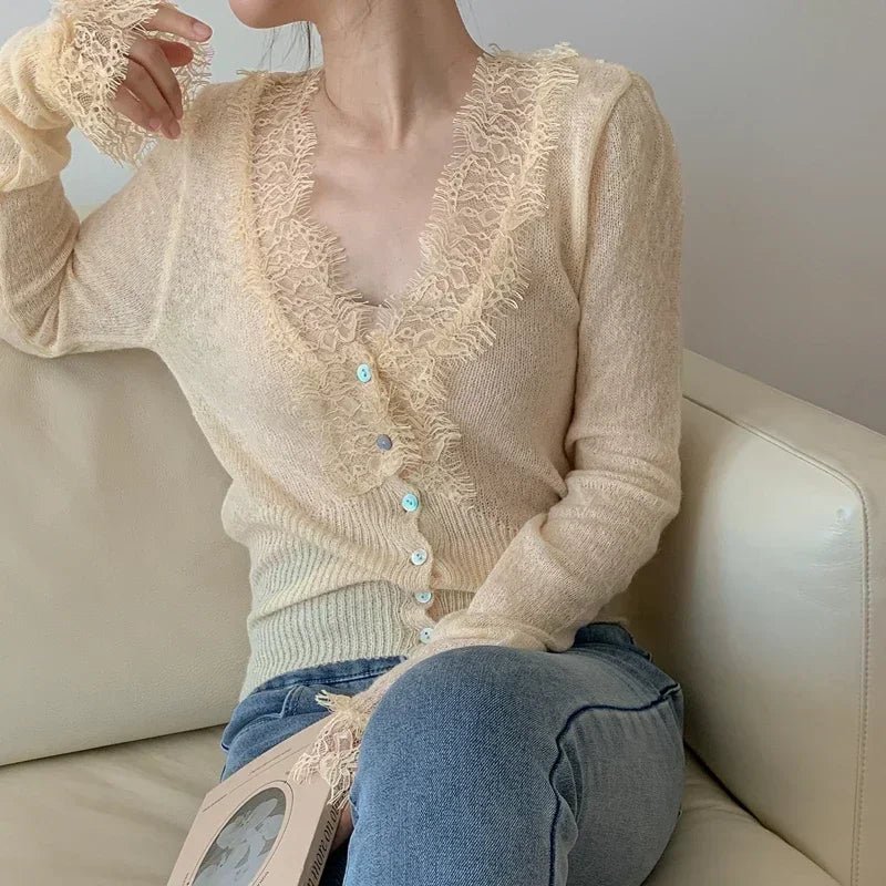 SOERA Aurelie Knitted Lace Cardigan - Cardigans - 1005007717662399-;eM1764877298329682448 Pink One Size
