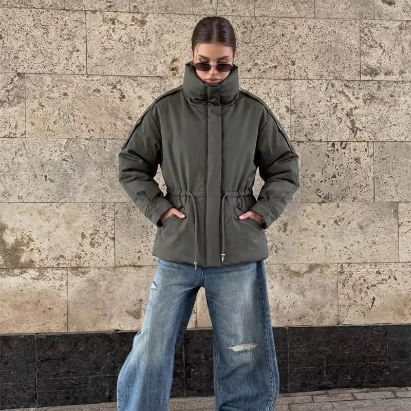 SOERA Mary Oversized Drawstring Waist Puffer Jacket - Coat -  Olive Green M