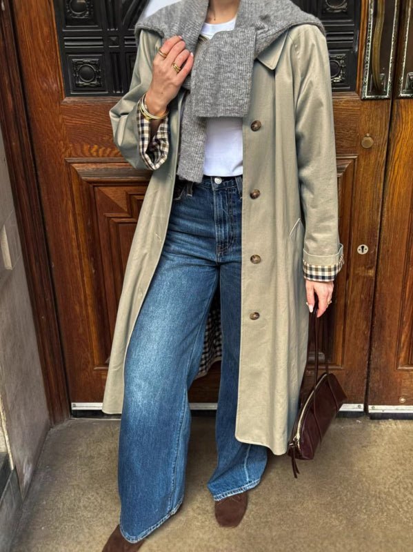 SOERA Annie Check-Accent Mid Trench Coat - Coats -  Sage Green S