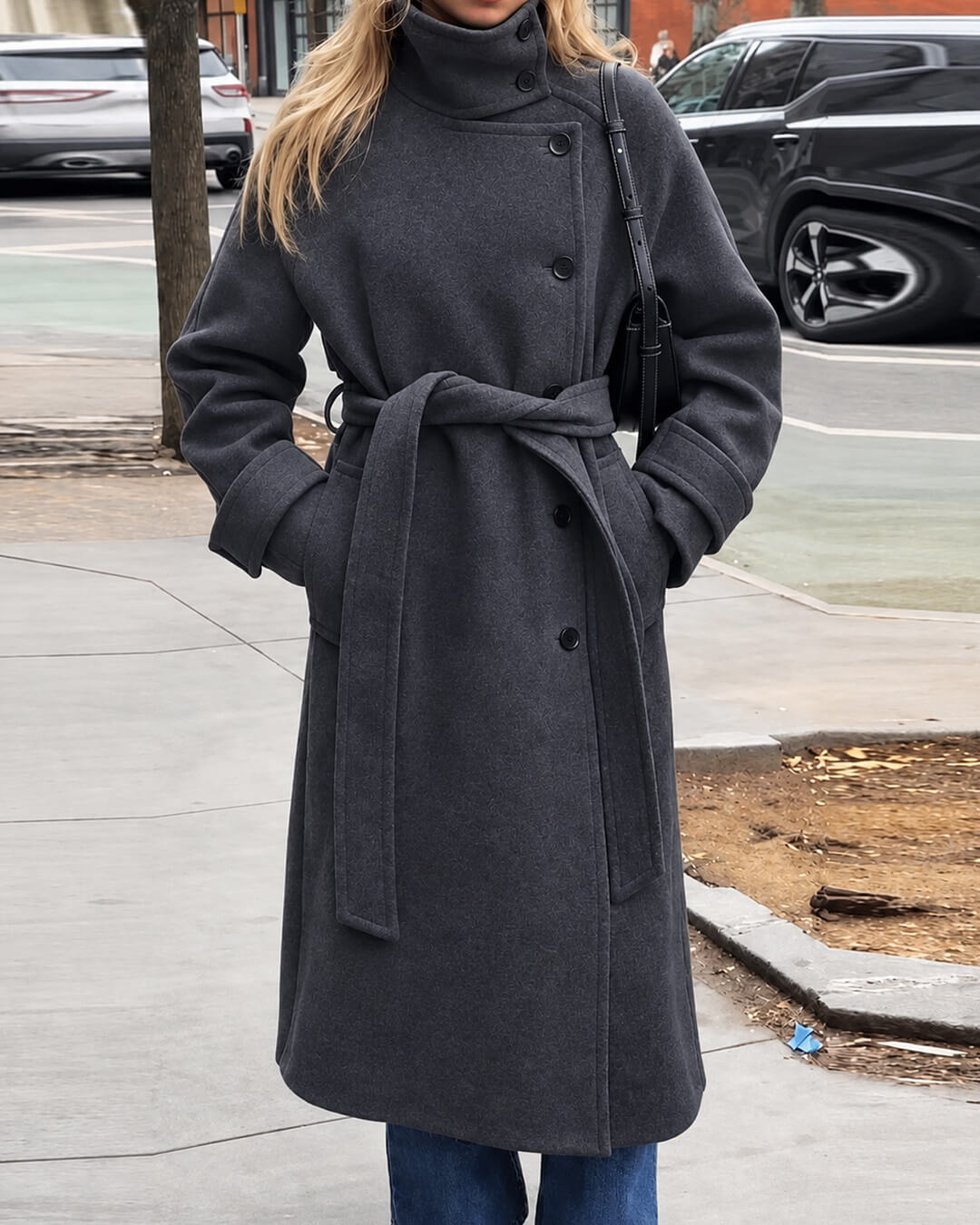 SOERA Claudine Long Belted High Collar Coat - Coats & Jackets - Rk1762239701861524156 Grey S