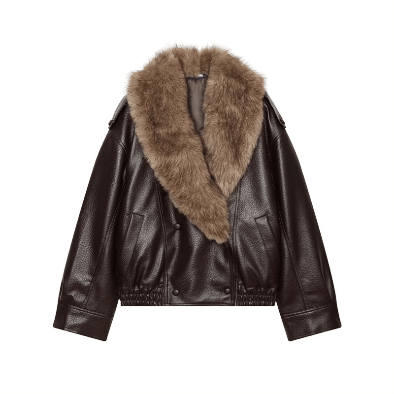 SOERA Francesca Faux Leather Jacket with Detachable Fur Collar - Coats & Jackets - 3256809993040075-;ZW1764003581361062320 Brown M