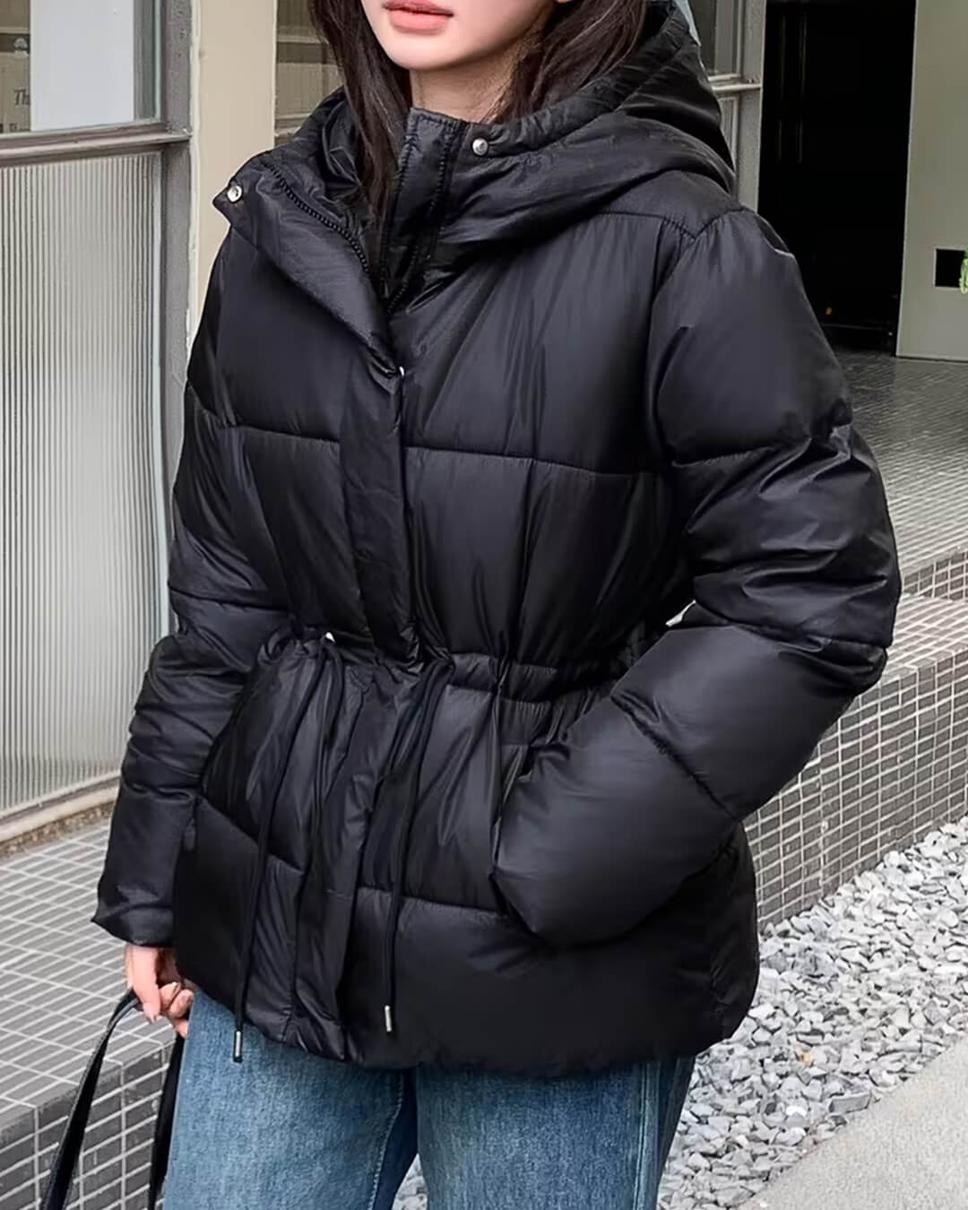 SOERA Mary Oversized Drawstring Waist Puffer Jacket - Coats - SOERA-728579-COF-L-93283 Black L