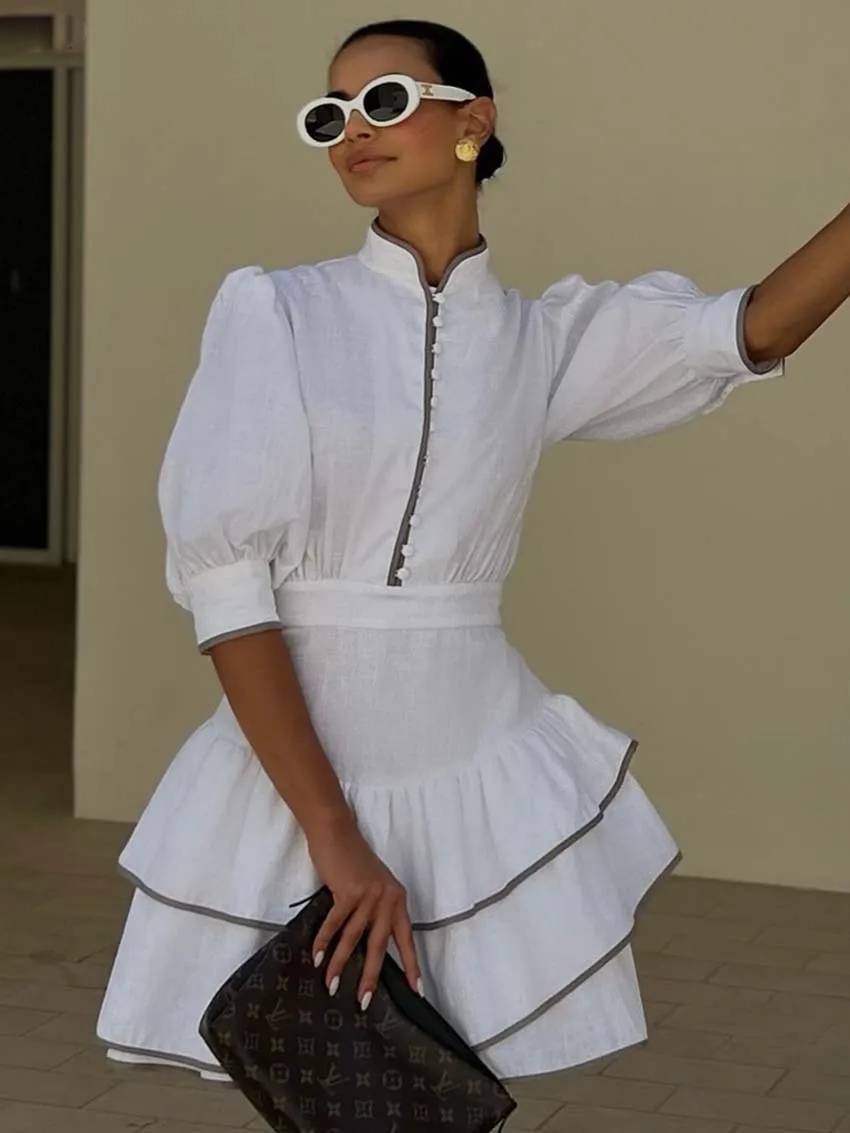 SOERA Sara Patchwork Turtleneck Mini Dress - Dress - SOERA-228227-WHI-S-92803 White S