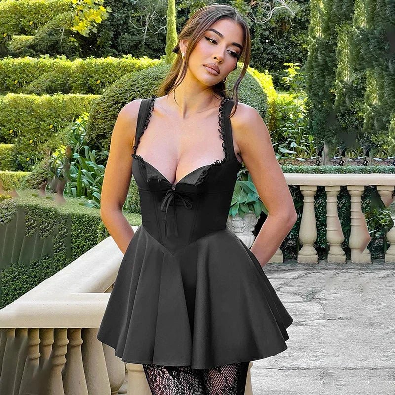 SOERA Beatrice Retro Plunge Mini Dress - Dress -  Black XS