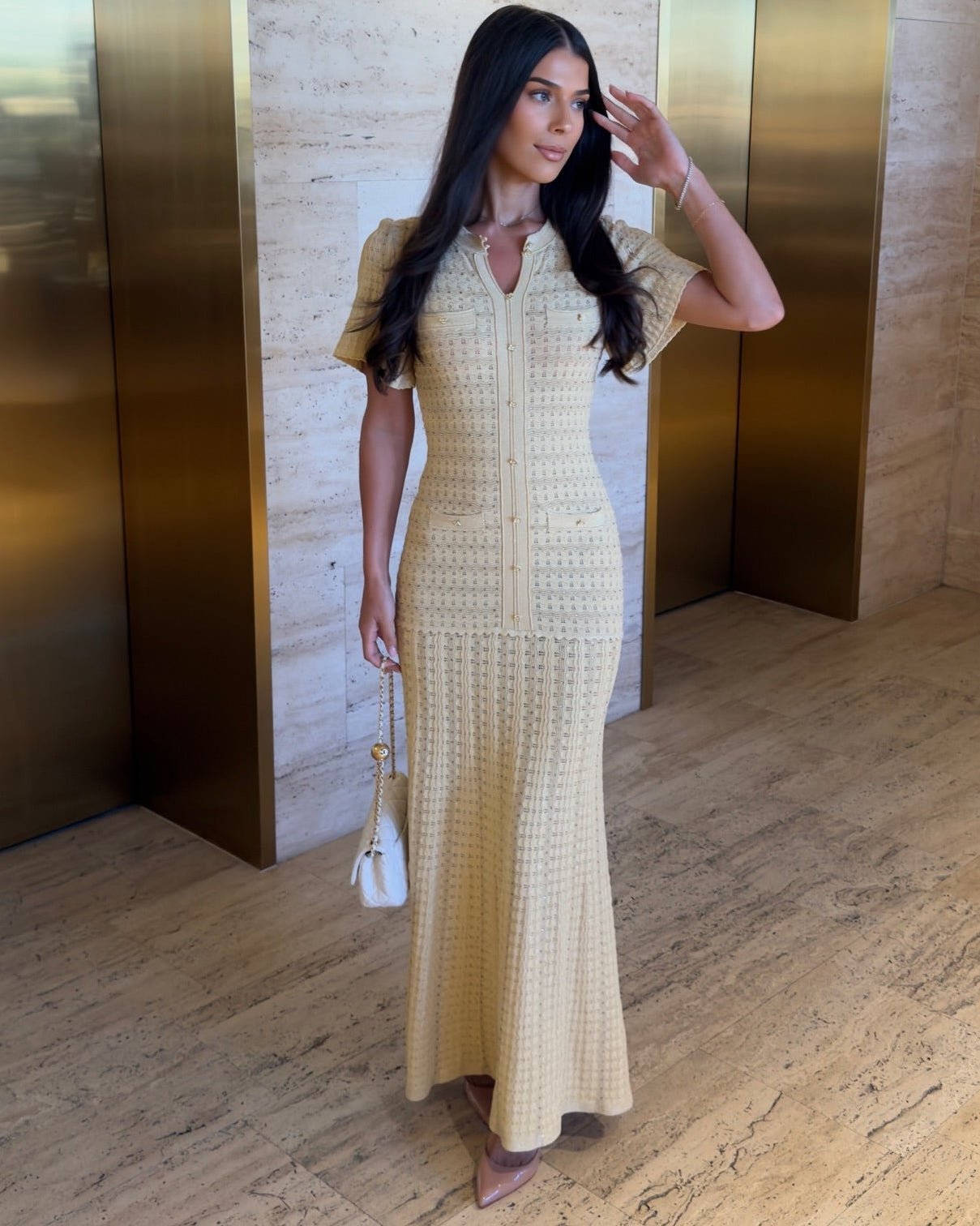 SOERA Beatrice Sequin Knit Maxi Dress - Dress -  Yellow S