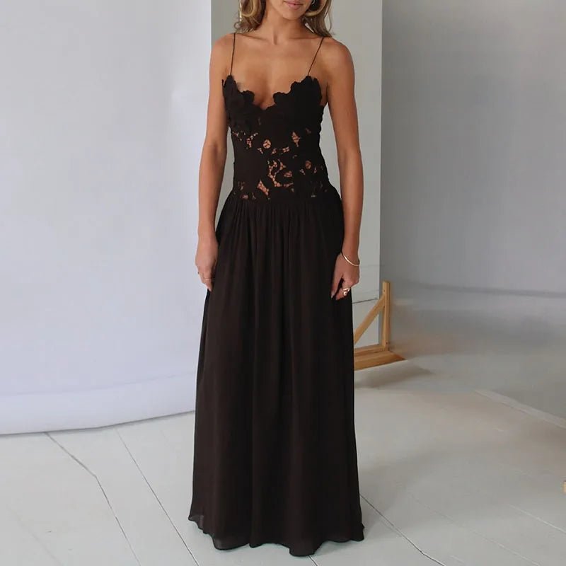 SOERA Celeste Lace Mesh Halter Evening Dress - Dress -  Black XS