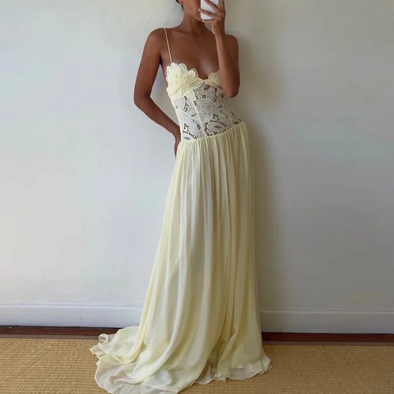 SOERA Celeste Lace Mesh Halter Evening Dress - Dress -  Yellow M