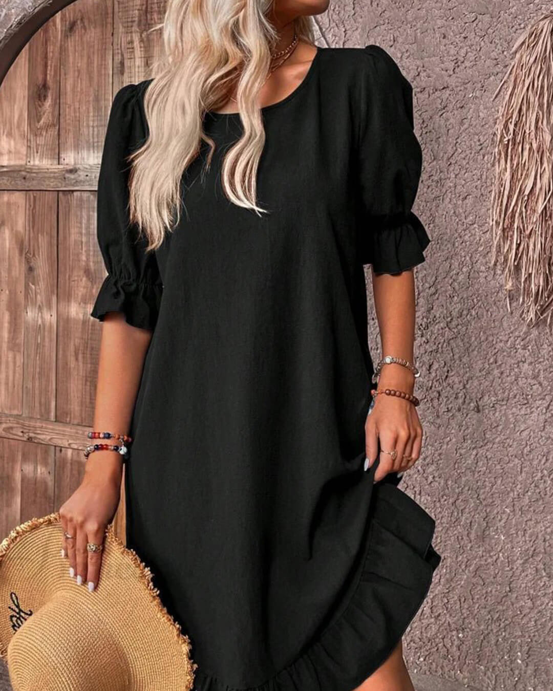 SOERA Celeste Ruffle Hem Smock Dress - Dress -  Black XL