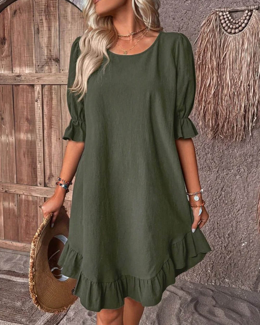 SOERA Celeste Ruffle Hem Smock Dress - Dress -  Olive S
