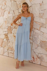 Rochie maxi Celeste, bretele spaghetti, spate decupat, evazată