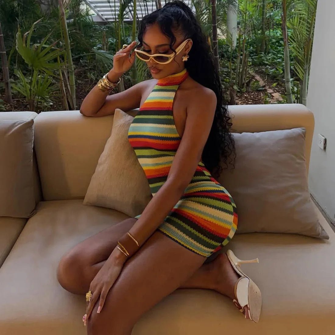 SOERA Margot Striped Halter Bodycon Dress - Dress - SOERA-559939-DEF-OS-35562 Green M
