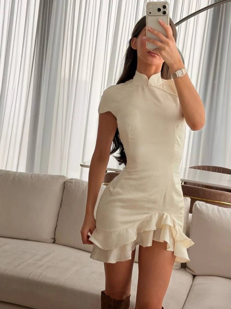 SOERA Reagan Satin Patchwork Lace Collar Dress - Dress -  White XS