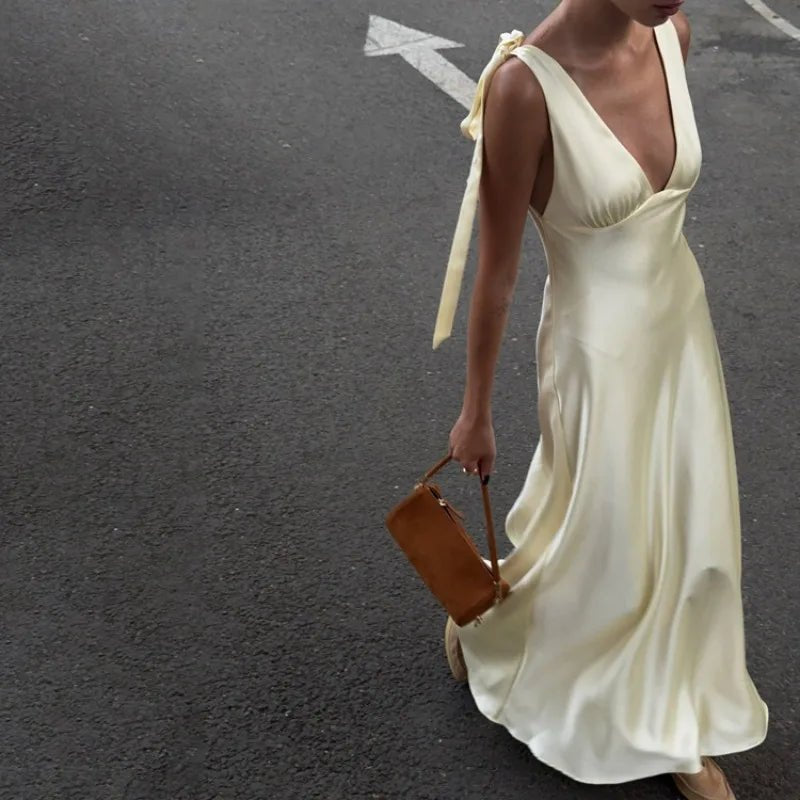 SOERA Selene Satin Tie Strap Maxi Dress - Dress - SOERA-274371-DEF-OS-69060 Yellow S