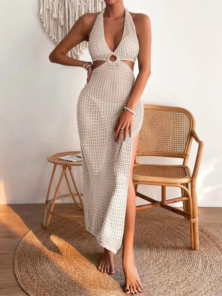 SOERA Sophia Hollow-Neck Knitted Midi Dress - Dress - SOERA-826755-DEF-OS-81284 Taupe S