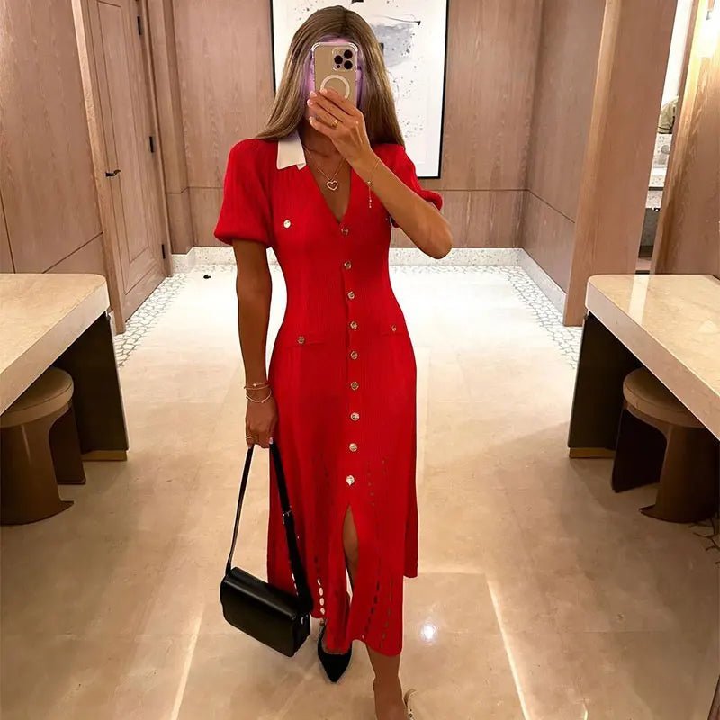 SOERA Sophia Knitted Dress - Dress -  Red XS
