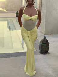 Robe longue dos nu froncée Veracity à col licou