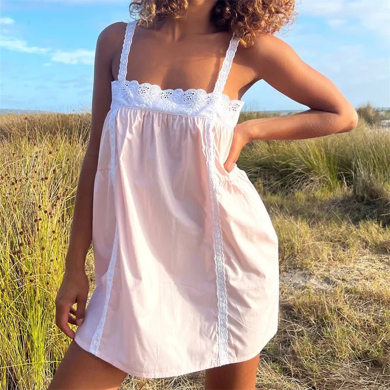 SOERA Violet Lace Trim Babydoll Mini Dress - Dress - SOERA-129731-DEF-OS-19843 Pink XS