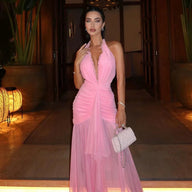 Vestido maxi halter de malla Angela