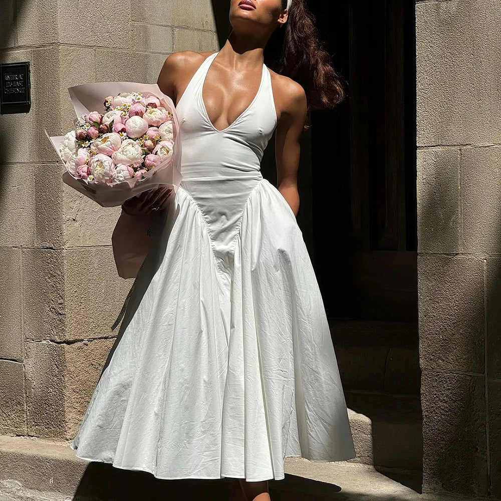 SOERA Kristy Deep Neck Maxi Dress - Dresses - 1005007292890333-;ow1771582051646195408 White L