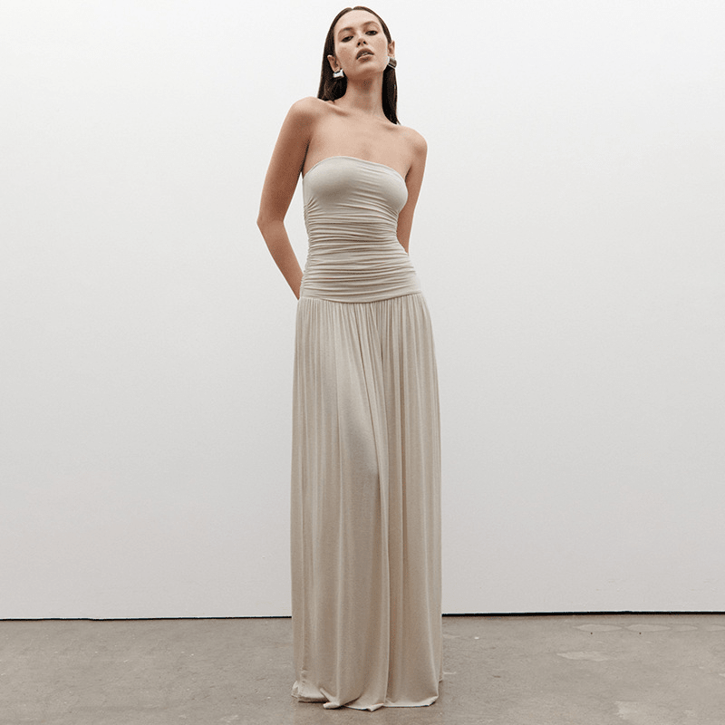SOERA Lauren Strapless Ruched Maxi Dress - Dresses -  Beige S