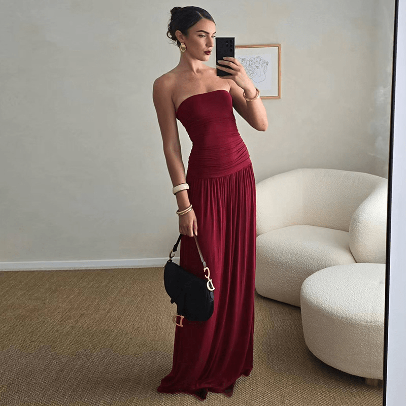 SOERA Lauren Strapless Ruched Maxi Dress - Dresses -  Claret S