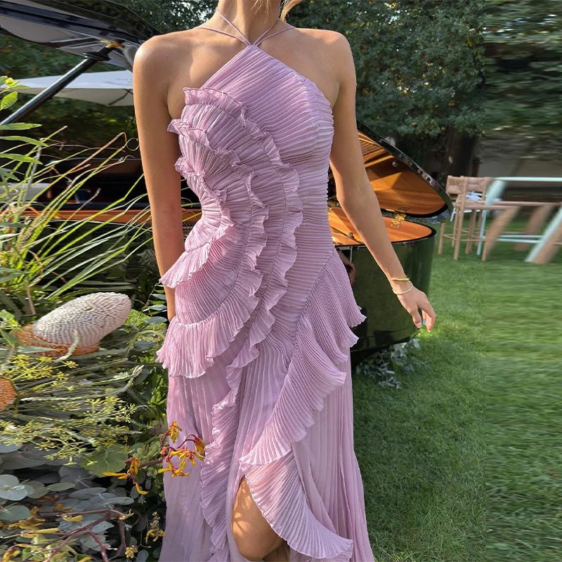 SOERA Ruffa Halter Strap Ruffled Tule Dress - Dresses - 1005009034201148-;js1764062902535149404 Purple XL