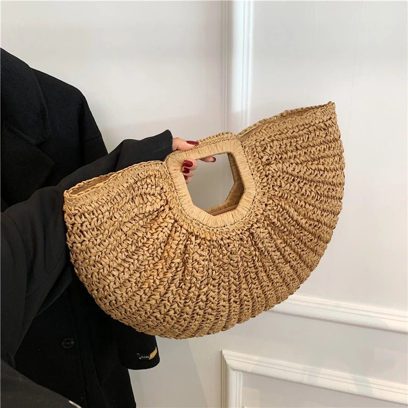 SOERA Alyana Half - Moon Rattan Tote Bag - Handbags -  Beige