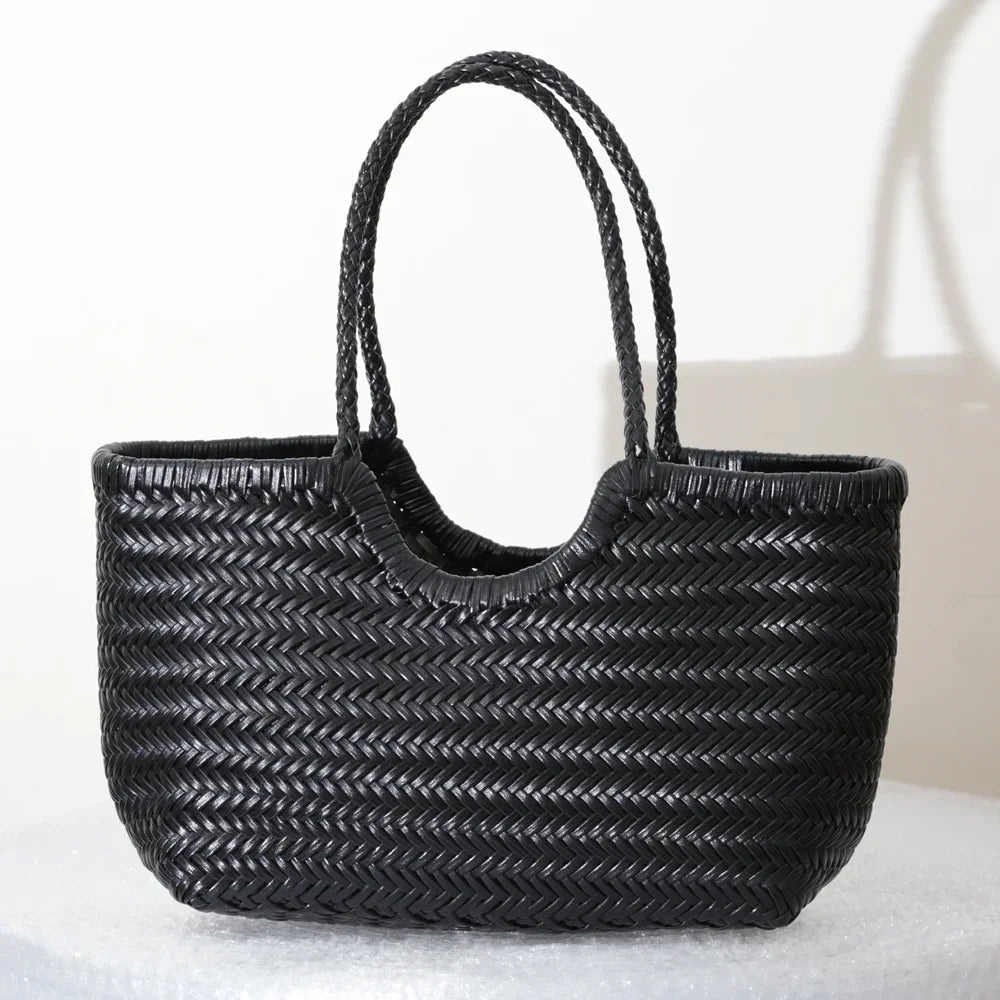 SOERA Bianca Handwoven Leather Tote Bag - Handbags -  Black Small