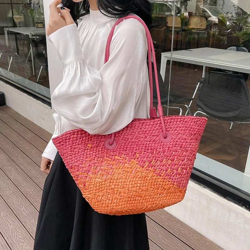 SOERA Camille French Straw Tote Bag - Handbags -  Rose Red