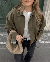 Constance dirbtinės zomšos bombonešio striukė