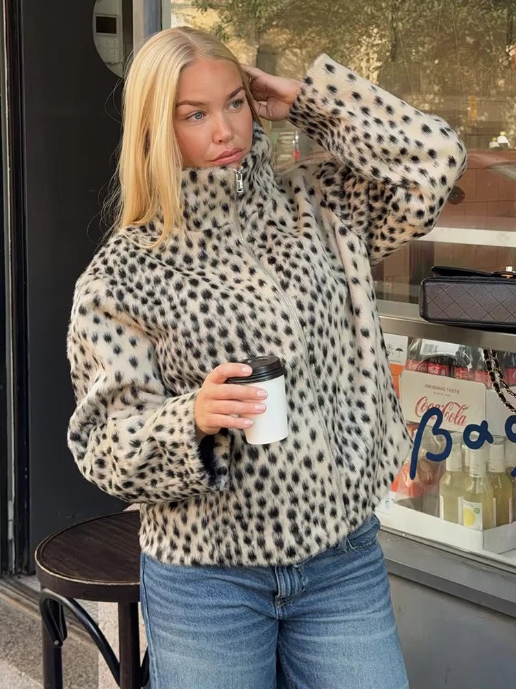 SOERA Daniela High Neck Leopard Faux Fur Jacket - Jacket -  Beige S