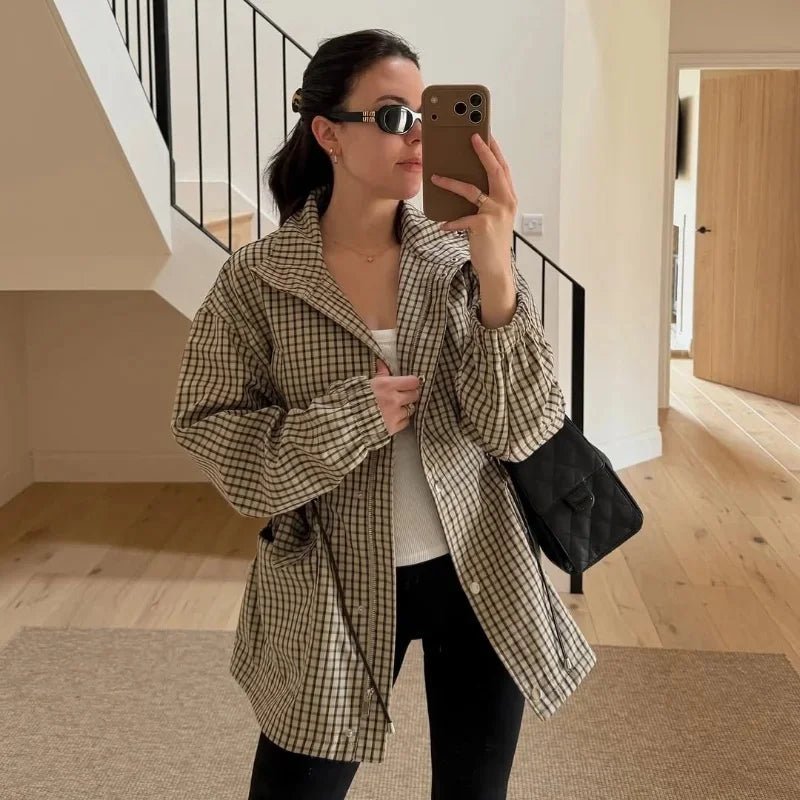 SOERA Daniela Vintage Plaid Waist-Cinched Jacket - Jacket - SOERA-097219-KHA-S-07779 Khaki S