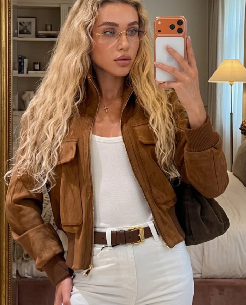 SOERA Esther Cropped Bomber Jacket - Jacket - SOERA-190147-01L-XS-38947 Light Brown XS