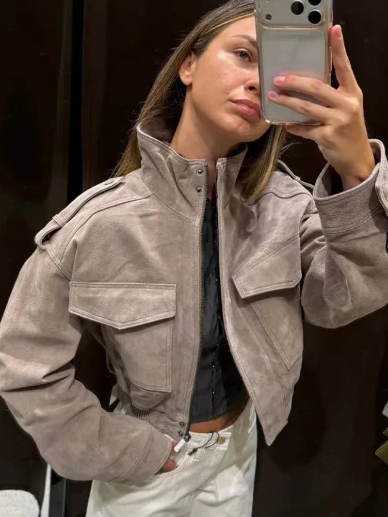SOERA Evelyn Faux Suede Cropped Jacket - Jacket - SOERA-414467-GRE-XS-93507 Grey XS