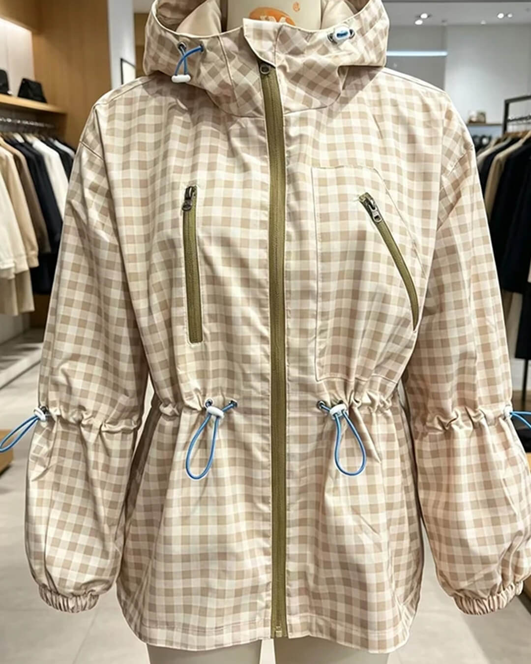 SOERA Lola Plaid Hooded Trench Jacket - Jacket - SOERA-597507-KHA-L-65347 Khaki L