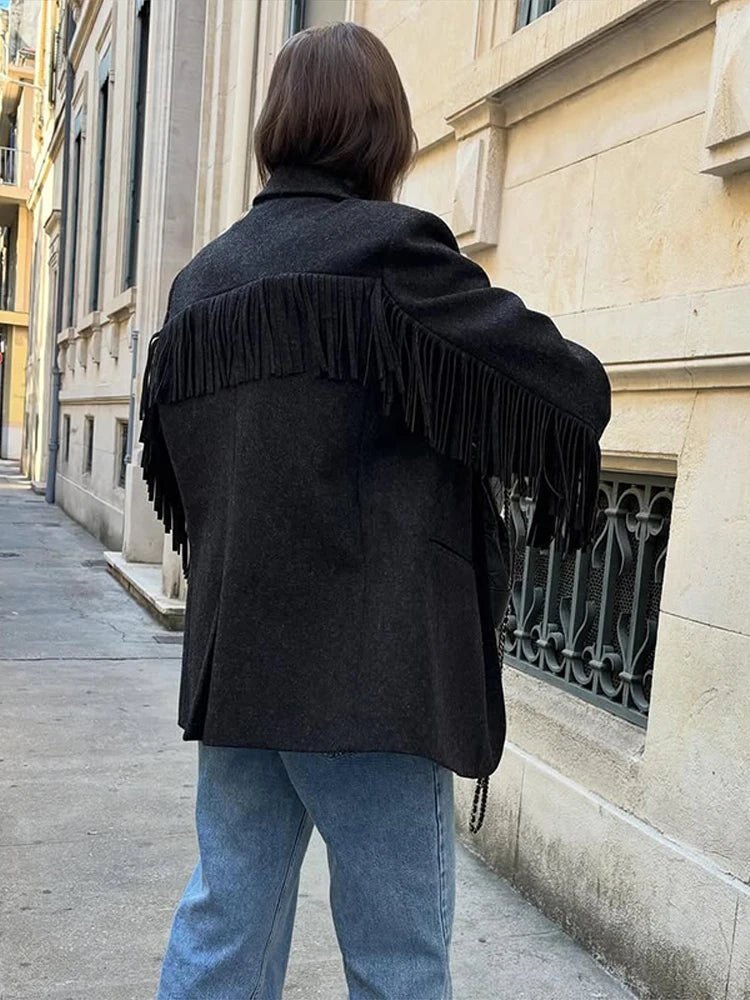 SOERA Maria Tassel Trim Bomber Blazer - Jacket -  Black M