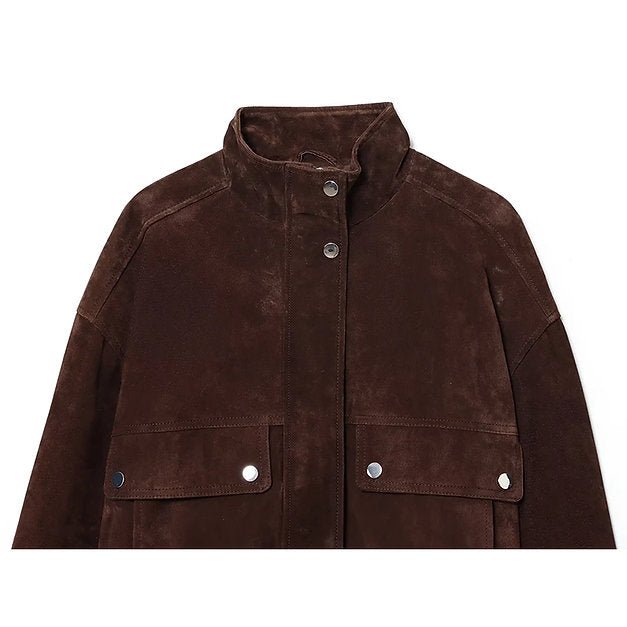 SOERA Mila Wide Shoulder Faux Suede Jacket - Jacket - SOERA-278211-M-BROWN-04515 Brown M