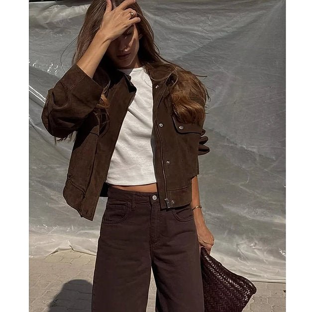 SOERA Mila Wide Shoulder Faux Suede Jacket - Jacket - SOERA-278211-M-BROWN-04515 Brown M