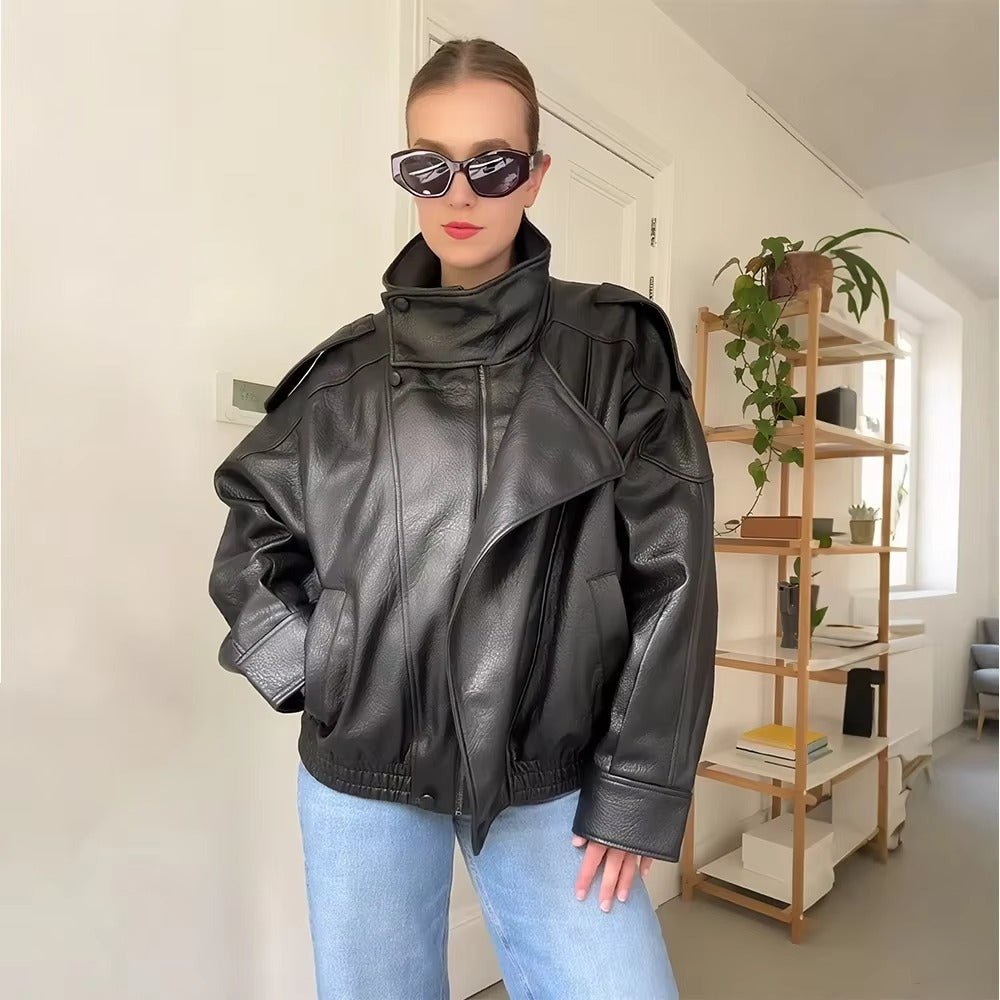 SOERA Carla Asymmetrical Leather Jacket - Jackets -  Black S