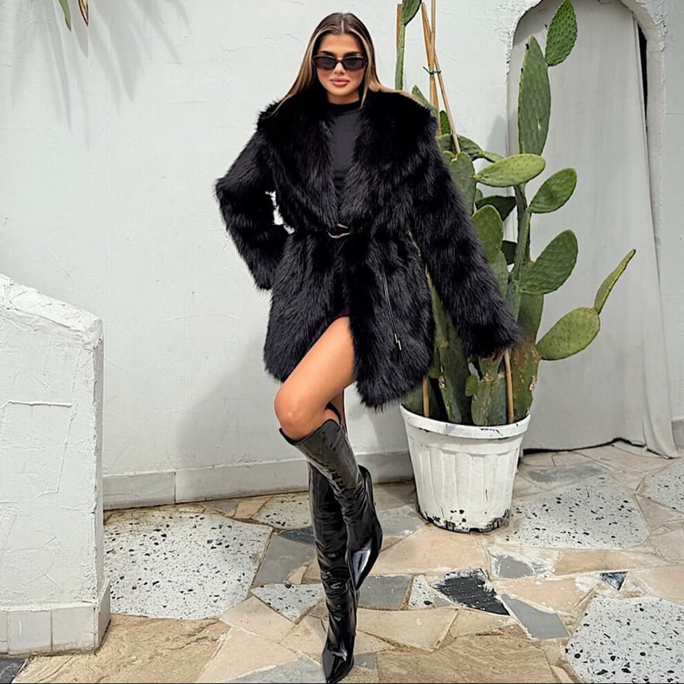 SOERA Faith Faux Fur Coat with Belt - Jackets - 3256807954805802-;WJ1763625122207578710 Black S