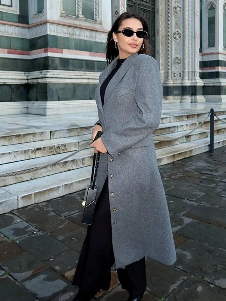 SOERA Iris Cinched Waist Long Coat - Jackets - dy1761123527990785625 Grey S