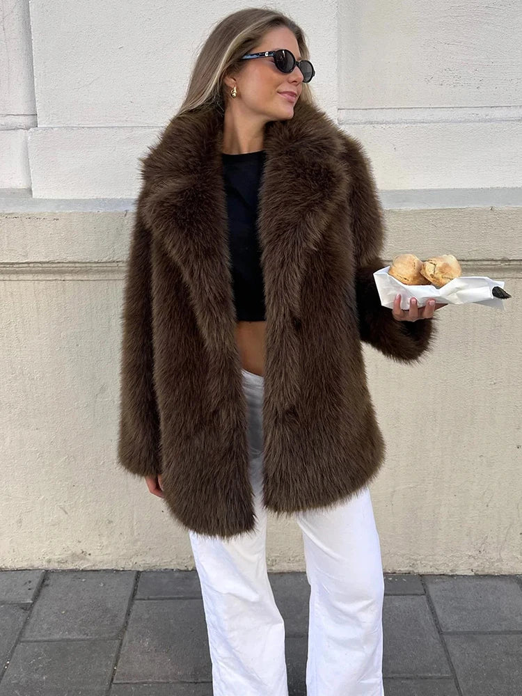 SOERA Lena Oversized Faux Fur Coat - Jackets - 3256810183956552-;MN1766488746367318162 Dark Brown S
