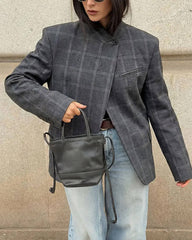 Aerona καρό blazer με όρθιο γιακά