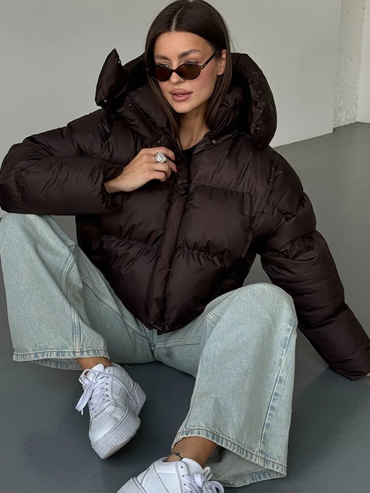 SOERA Sylvia Hooded Cropped Puffer Jacket - Jackets - 3256810068202773-;JI1763625119542536613 Brown M