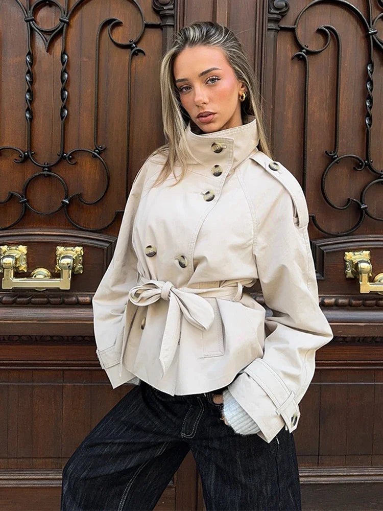 SOERA Thea Belted Short Trench Coat - Jackets - 1005011764467725-;lK1773321573270688556 Beige XS