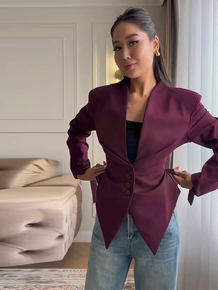 SOERA Tricia Structured Shoulder Cinched Blazer - Jackets - 1005011660132024-;lF1772045930021932226 Burgundy S