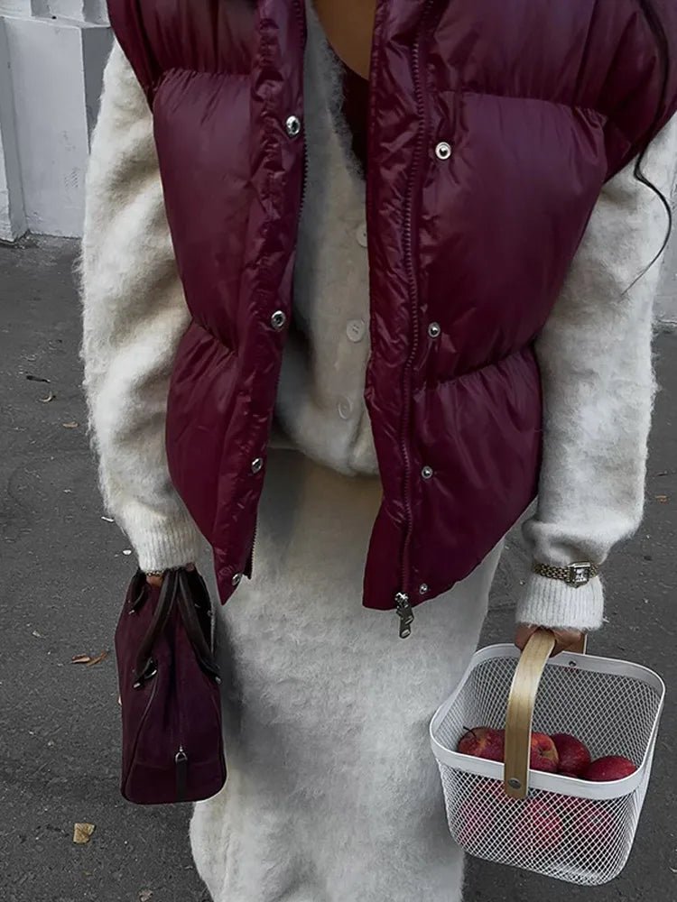 SOERA Zarina Stand Collar Puffer Vest Coat - Jackets - cv1765494947089561825 Burgundy L