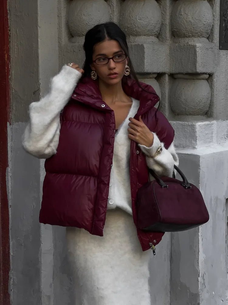 SOERA Zarina Stand Collar Puffer Vest Coat - Jackets - iW1765494947089219332 Burgundy S