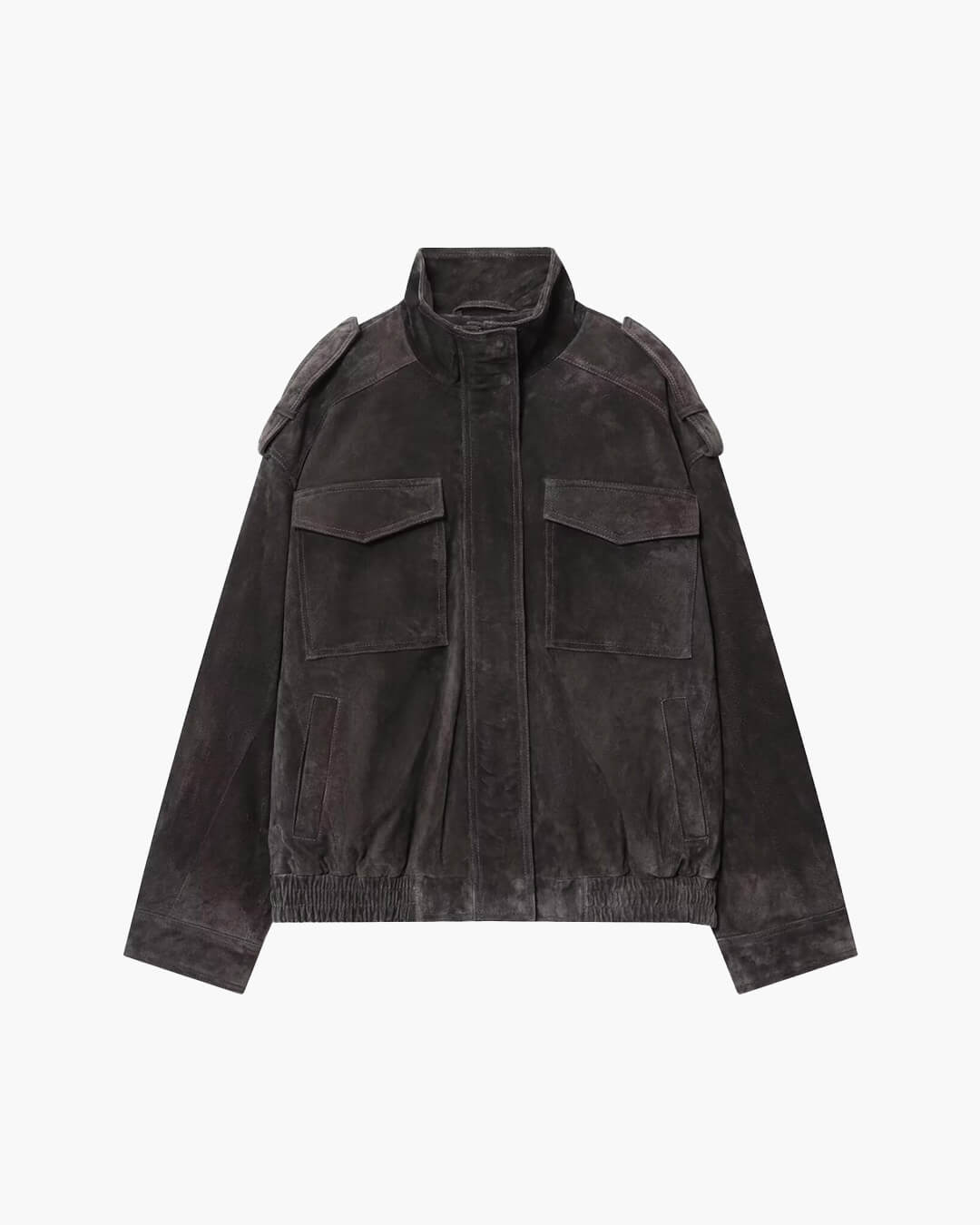 Hoher Rollkragen Suede Jacke mit Taschen