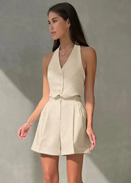 Bianca Set Vestă Halter Croită & Pantaloni scurți